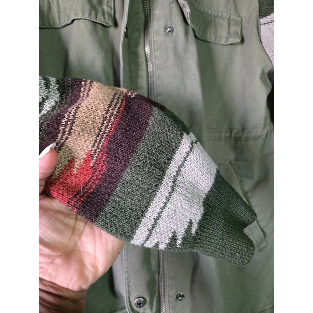 Thread‎ & Supply Olive Utility Jacket Aztec Knit Sleeves Hooded XS
